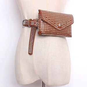 GLISTENING RIVET STUDDED CHIC SMALL WAIST FANNY BELY BAG BROWN